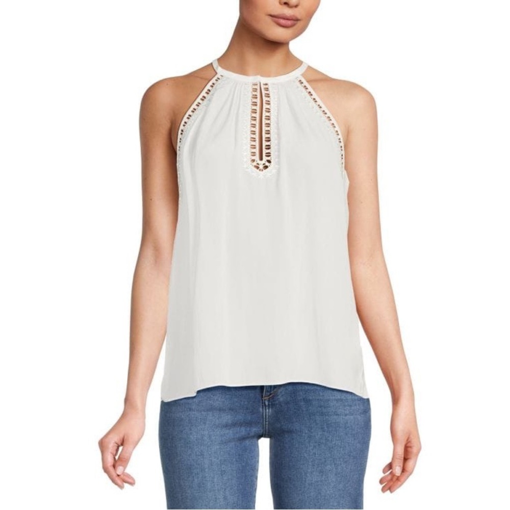 NEW Ramy Brook Allysha Lace Trim Top Ivory White